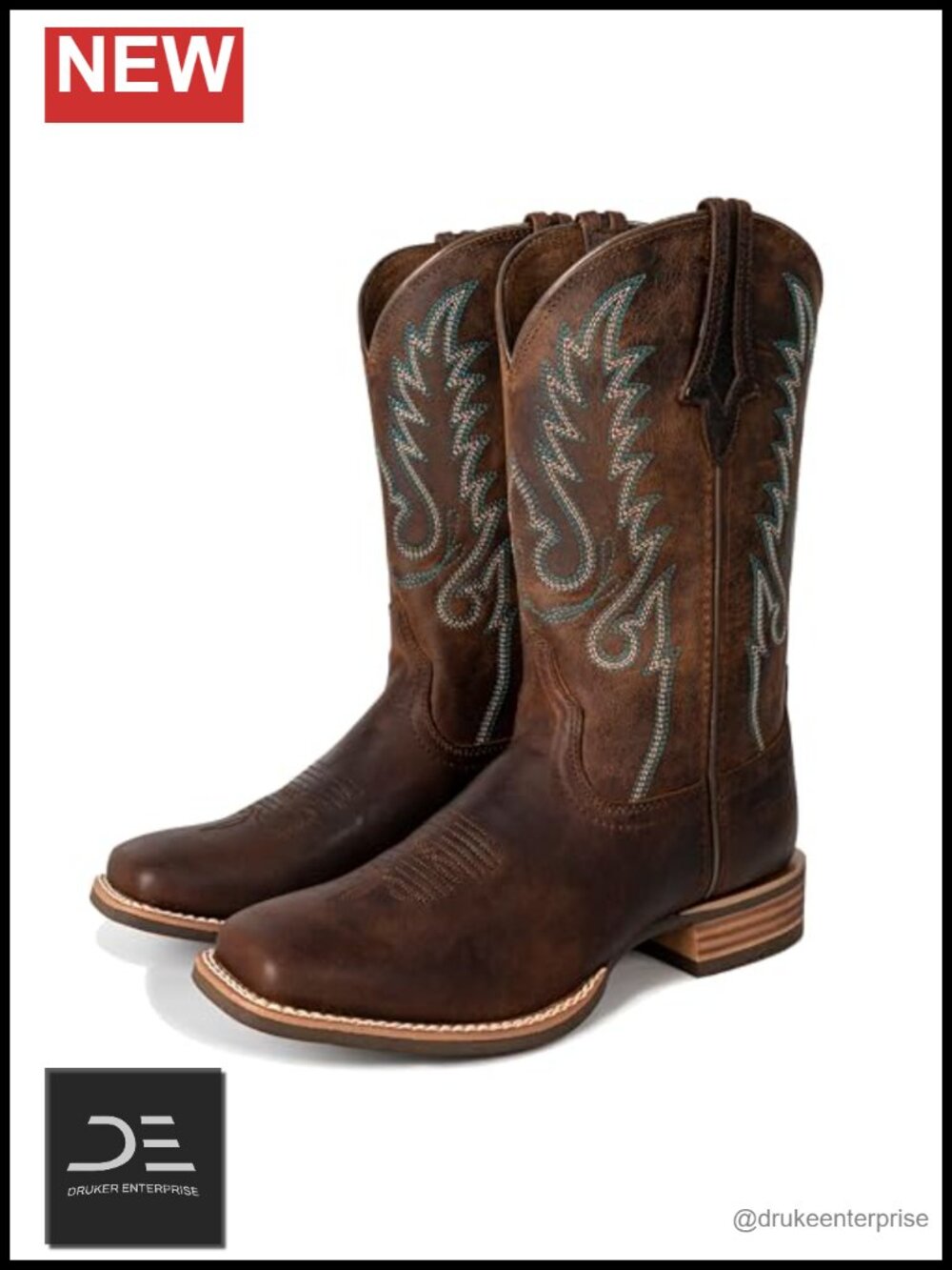 Cowgirl Boots Women Western Square Toe Full-Grain Goatskin Pull-On Mid-Calf